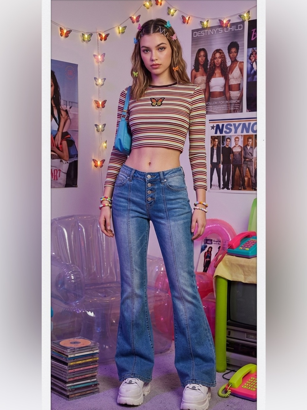 Women's High Rise Button Fly Bootcut Flared Jeans Size 6 with stretch
